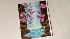 نقاشی آبشار با پاستل روغنی
