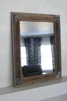 آینه حمام چوبی احیا شده - آینه بارن وود - دکوراسیون تسمه و دکوراسیون - سبک دستی Ranch