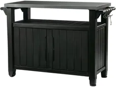 میز و کابینت ذخیره سازی قابل حمل در فضای باز Keter Unity XL با قلاب برای لوازم جانبی گریل - بالا از جنس استنلس استیل برای جزیره آشپزخانه پاسیو یا سبد خرید ، خاکستری تیره