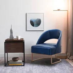 صندلی بشکه ای روکش دار صندلی روکش دار مدرن آبی پایه استیل ضد زنگ در پایه طلای رز
