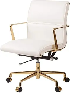 صندلی اداری مدرن UKN Golden Mid-Century با پایه طلا سفید چرم Mid-Century Vintage قابل تنظیم ارتفاع دست ساز قابل تنظیم