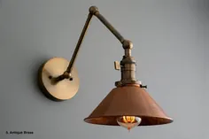 Sconce Light Swing Arm Lamp Copper Shade Farmhouse |  اتسی