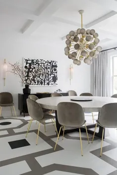 کف اتاق ناهارخوری نقاشی شده سفید و خاکستری - معاصر - اتاق ناهار خوری