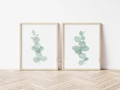 مجموعه ای از 2 چاپ اکالیپتوس چاپ گیاه آبرنگ زیبا |  اتسی