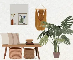 مجموعه داخلی Eclectic / BOHO ، تابلو روان ، صحنه ساز Boho ، کلیپ آرت مبلمان ، png گیاهان ، استفاده تجاری
