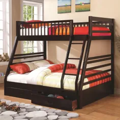 تختخواب دوقلو بیش از تختخواب سفلی کامل با 2 کشو و نردبان متصل شده توسط Coaster در اتاق برای کمتر