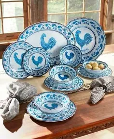 Country Blue Farmhouse Rooster Melamine D ظروف غذاخوری بشقابهای ظرفی Platter