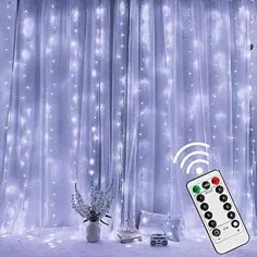 چراغ رشته ای پرده ای پنجره ای LED Twinkle Star 300 با تایمر کنترل از راه دور برای مهمانی عروسی کریسمس باغ باغ اتاق خواب اتاق دکوراسیون داخلی فضای باز ، سفید