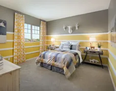 استفاده زرق و برق دار از رنگ های زرد و خاکستری در اتاق خواب - دکوئیست