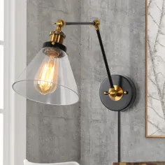 LNC Glass Wall Sconce Swing Arm Lamp Wall Hardwired or Plug-in Black / Gold - Walmart.com