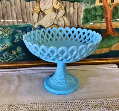 145.00 ChaLLinor TaYloR BLUE miLK GLASS COMPOTE AnTiQue Blue |  اتسی