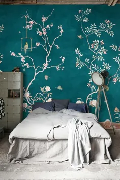 Chinoiserie abnehmbare Tapete Floral Vintage Vogel |  اتسی