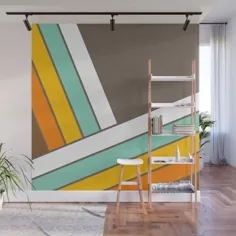 Retro 70s Stripes - نقاشی دیواری انتزاعی طرح هندسی توسط Pelaxy - 8 'X 8'