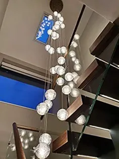 لوستر بارانی با قطره باران مدرن مارپیچی 26 تایی چراغ سقفی بلند چراغ روشنایی مخصوص چراغ راه پله ورودی اتاق نشیمن ویلا W 19.7 "X H 138" (مربع)