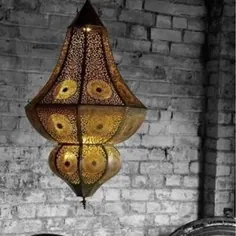 چراغ آویز سقفی مشکی / طلایی فانوس مراکش Vintage |  اتسی