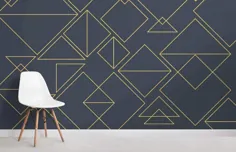 Interlock Navy Classic Navy مثلثی دیوار نقاشی دیواری عکس تصویر زمینه پس زمینه 3D از اتاق نشیمن مبل تلویزیون Fresco 400 × 280 سانتی متر