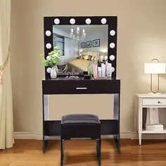 (eBay) میز آراسته میز لباس آرایش میز کمد آینه دار آینه سفید چراغ های LED