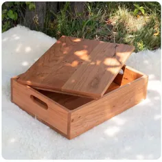 جعبه / سینی ذخیره سازی چوب گیلاس ، درب ، 2 اندازه