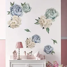 decalmile Pegatinas de Pared Flores Peonía Vinilos Decorativos Romántico Adhesivos Pared Habitaci ...