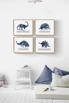ست چاپ دایناسور آبی از 4 دیوار کودک پسر بچه نوپا قابل چاپ |  اتسی