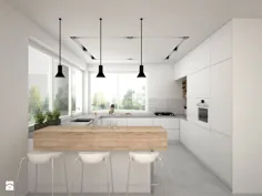 Projekt domu 70 m2 / Jabłonka - Duża otwarta biała szara kuchnia w kształcie litery g z wyspą، styl skandynawski - zdjęcie od BIG IDEA استودیوی پروژه
