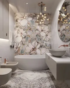 حمام مجلل با ایده های کاغذ دیواری گل
