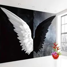 تصاویر پس زمینه سه بعدی سفارشی نوردیک مدرن خلاق سیاه سفید فرشته بال نقاشی دیواری اتاق نشیمن اتاق خواب اتاق دکوراسیون خانه | تصاویر پس زمینه |  - AliExpress