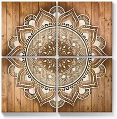 Geeignet Mandala Wall Art Boho Canvas نقاشی گل تصویر هند چاپ بوهمی دکوراسیون خانه برای اتاق خواب یوگا اتاق نشیمن دفتر 12x12 اینچ ، 4 پانل