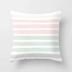 جنسیت راه راه خنثی نعناع پاستلی صورتی طرح خاکستری راه راه کودکانه مهد کودک Throw Pillow توسط Charlottewinter