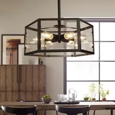 6 لامپ Semi Flush Mount Vintage هندسی شفاف شیشه ای سقف چراغ سیاه برای آشپزخانه ، B نزدیک به چراغ های سقفی