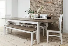 میز ناهار خوری و صندلی میز ناهار خوری کاج تیره و سفید با میز گسترش دهنده از هر رو |  eBay