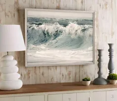 هنر موج سواری چاپ ساحلی بزرگ ، عکاسی از چشم انداز ساحل چاپ امواج دریا Sea Ocean، White wall art 11x14 16x20