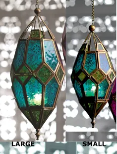 Klass Home Collection معتبر فانوس های مراکش به سبک آباژور بزرگ کلاسیک پرنعمت ترکی باغ شیشه ای فانوس شیشه ای آویز نگهدارنده چراغ چای شمع مخصوص تزئینات (بزرگ فیروزه ای)