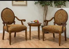 بهترین مستر KF0024 صندلی های برجسته چوبی 3 عدد گردو و میز کناری تودوزی شده با پارچه چاپ گل