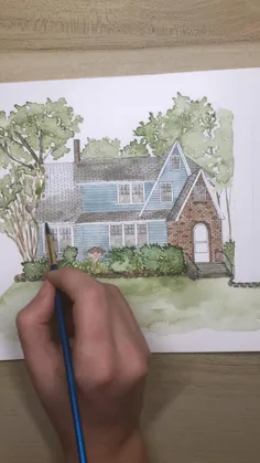 نقاشی خانه‌ی ویلایی در دل طبیعت