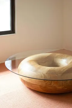 میز قهوه بلوط و شیشه معتدل کارامل دونات مدور 48 اینچی