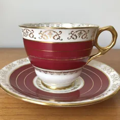 Red Stripes Tea Cup و Saucer Vintage Royal Stafford Gold |  اتسی