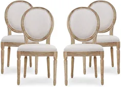 صندلی های ناهار خوری پارچه ای کشور پارچه ای هیلاری Christopher Knight (مجموعه ای 4 نفره) ، بژ + طبیعی