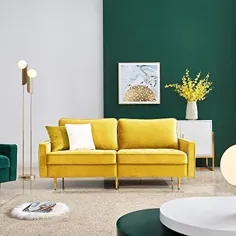 کاناپه پارچه ای مخملی زرد JULYFOX ، نیمکت اتاق نشیمن مدرن 71 اینچ عرض 700 لیتری وظیفه سنگین