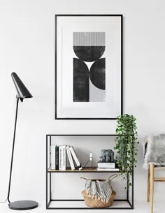 اشکال هندسی مینیمال سیاه و سفید هندسی ، چاپ بلوک مدرن قرن ، تزئینات خانگی