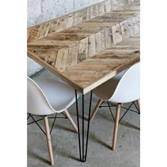 میز ناهار خوری استخوان شاه ماهی - میز چوبی اصلاح شده چوبی با پایه های سنجاق مو