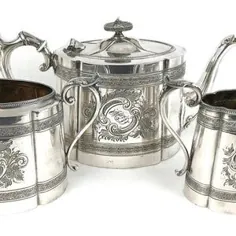 مجموعه چای سه تکه آنتیک ، جیمز دیکن ، بشقاب نقره پوشیده ، چای بعد از ظهر ، فرم گرد ، کیسه های گل ، ست چای ویکتوریا ، شیک منحصر به فرد