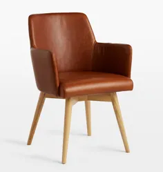 صندلی بازو چرمی دکستر با پایه های خاکستر طبیعی |  جوان سازی