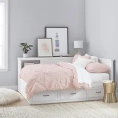 تختخواب ذخیره سازی گوشه Hampton و ست تشک راحتی لوکس ، کامل ، به سادگی سفید ، در منزل