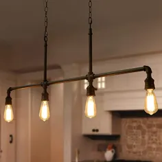آویز آویز LOG BARN برای جزیره آشپزخانه ، روشنایی صنعتی 4 خانه نور در فلز سیاه ، آویز لوازم روشنایی اتاق ناهار خوری 44 "
