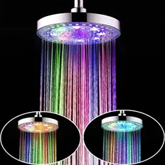 8 اینچ گرد کروم باران LED هد دوش 7 رنگ تغییر خودکار نور رمانتیک حمام بالای سر دوش