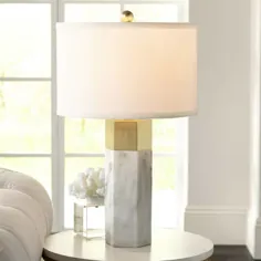 Possini Euro Design Modern Accent Table Lamp سنگ مرمر برنج شش ضلعی سفید درام سایه برای اتاق نشیمن اتاق خواب خانواده تختخواب