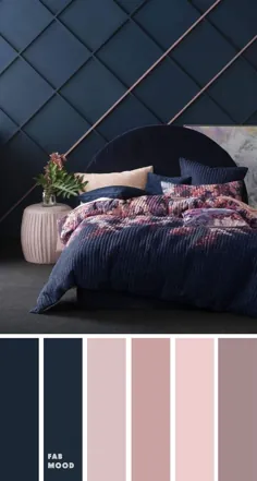 طرح رنگی اتاق خواب زیبا: آبی تیره ، مروارید و رژگونه