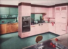 1955 آشپزخانه سنت چارلز در رنگ صورتی و فیروزه ای