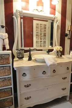 کمد آنتیک ساخته شده از سینک دستشویی |  حمام زیبا در سال 2019 |  سرویس بهداشتی کمد لباس ، حمام شیک ، حمام